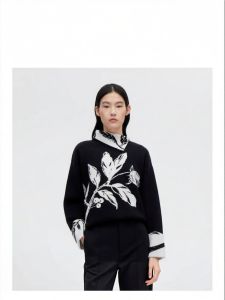 Winter Office Wear Woollen Long Sleeve Jacquard Turn-Down Collar Pullover Sweater