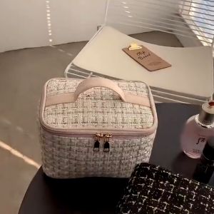 Women Travel Cosmetic Bag Zipper Make Up Multipurpose Organizer Storage Toiletry Wash Tweed High Capacity Hepburn Style Makeup Bags