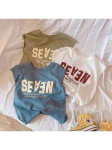 Simple Letter Print Sleeveless Vest for Boys And Girls Summer Clothes Overhead T-Shirt Cotton 100% Kids Fashion