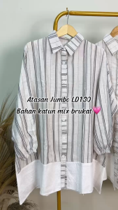 Tunik Brukat Jumbo Casual Kombinasi Brukat & Katun Model Linen Lengan Panjang untuk Wanita - Ukuran 4XL