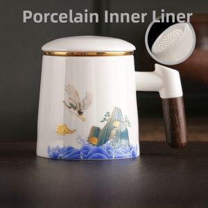 Large Capacity Ceramic Tea Cup with Lid Office Tea Brewing Cup Water Separation Mug Personal Dedicated Tea Drinking Cup