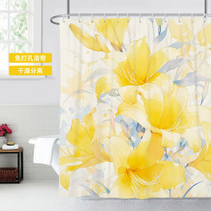 Thickened Floral Bath Curtain Waterproof Mold Proof Retro Bathroom Shower Room Water Blocking Curtain American Style Polyester Material