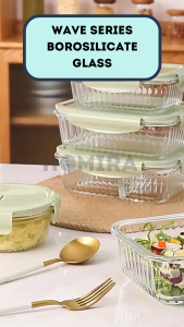 Homira Borosilicate Glass Food Container – Airtight Leakproof Oven Safe Lunch Box | Round & Rectangle (450ml-1050ml)
