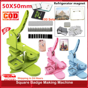 ⭐️【Local warehouse+In stock】⭐50x50mm Square Button Maker Kit Square Refrigerator Badge Machine With 100set Magnets Supplies Punch Press Machine For Making Fridge Magnets/Badge Pins For Family ChildrenS Gifts Holiday Gift