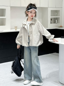Girls Spring Autumn Jacket 2025 New Korean Style Casual Denim Two Piece Set Cute Fashionable Outerwear Long Sleeve Long Pants