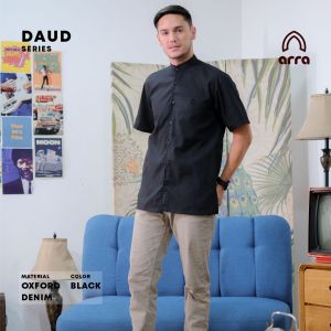Baju Grosir Kemeja Muslim Laki Laki Elegant Tebal Kekinian Fashion Busana Koko Daud Black