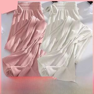 High Waist Wide Leg Pants Womens Summer New Style Ice Silk Straight Cut Casual Trousers Texture Sensation Lengthening Visual Effect