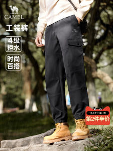 Camel Mens Workwear Pants Autumn Black Waterproof Mountain Climbing Casual Trousers Soft Shell Long Pants Youth Active Style