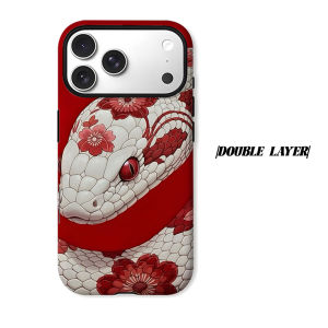 Floral White Snake Phone Case for iPhone 18 17 16 15 14 13 12 11 Air Pro Max Plus Double-layer Cover