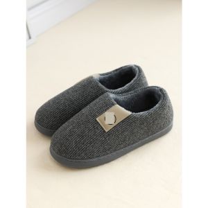 Thick Bottom Cotton Slippers Indoor Warm Anti-Slip Fleece Lined Mens Winter Home Use for Elderly People Rubber TPR Sole