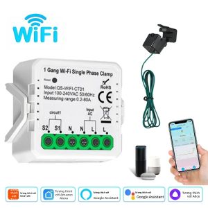 Công Tơ Điện Thông Minh Tuya WiFi AC100-240V 1CT 2CT Kẹp 80A Giám Sát Điện Năng Điều Khiển Bằng Ứng Dụng Thống Kê Điện Năng Tiêu Thụ Cho Nhà Thông Minh