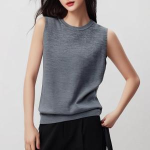 เสื้อกั๊กถักนิตติ้งคอตตอนบางสีเทา ทรงเข้ารูป เส้นใยเยาวชนฝั่ง Yangzi คอกลม สไตล์เรียบง่าย สำหรับผู้หญิง