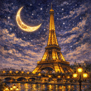 Huacan Full Square Round Diamond Painting Eiffel Tower Moon Night Diamond Mosaic Landscape New Collection Handmade Gift