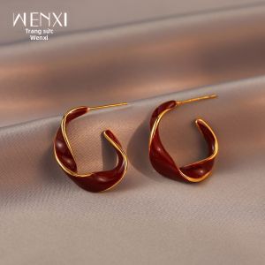 WENXI | Bông Tai Thời Trang Màu Đỏ Phong Cách Retro