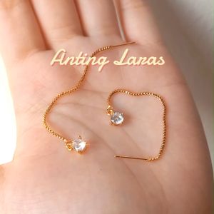 Anting Wanita Serut Xuping Panjang Rumbai Rantai Permata Garis Telinga - Lovelybutik