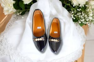 SY08 sepatu wanita flatshoes hitam glossy