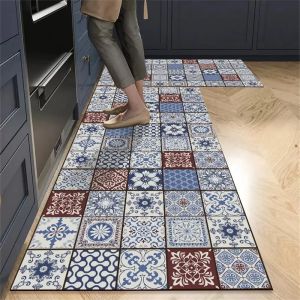 VIKAMA Bohemian Kitchen Carpet Vintage Non-Slip Resistant Dirt Laundry Floor Mat Entrance Hallway Door Mat Home Decor