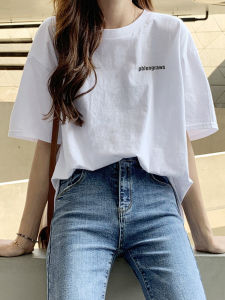 เสื้อยืดแขนสั้นผ้าฝ้ายแท้สำหรับผู้หญิงไซส์ใหญ่ ทรงหลวม ทรงครึ่งแขน สไตล์เกาหลี ฤดูร้อน 2023 เสื้อผ้าทำงาน