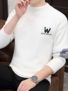 ROMON | เสื้อสเวตเตอร์คอปกสั้นผ้าขนกระต่าย Roemon สำหรับผู้ชาย ฤดูใบไม้ร่วง/ฤดูหนาว เสื้อชั้นในถักหนา อบอุ่น สไตล์ลำลอง แฟชั่น