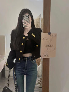 เสื้อแจ็คเก็ตผู้หญิงสไตล์ฝรั่งเศส ทรงเข้ารูป แขนยาว ปกโปโล กระดุมเดียว ทรงหลวม สไตล์ฮ่องกง ผ้าฝ้ายโพลีเอสเตอร์ ฤดูใบไม้ผลิและฤดูใบไม้ร่วง