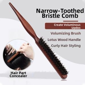 Hair Volumizing Styling Comb Boar Bristle Wooden Hair Care Tool