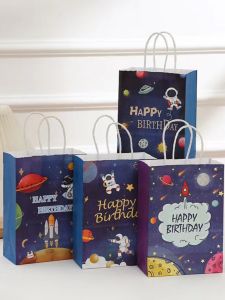 New Astronaut Cartoon Theme Space Man Party Festival Childrens Birthday Gift Paper Bag Handheld Return Bag Cute Cartoon Balloons