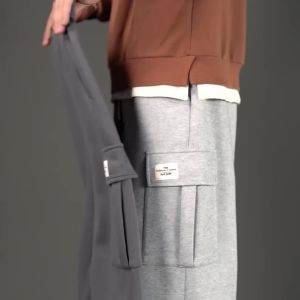 Nam Thu Đông Quần Baggy Ống Rộng Thường Ngày Rời Quần Ống Suông Ngoài Trời Chạy Bộ Dài Thấm Hút Mồ Hôi Cho Nam Thời Trang Hàn Quốc Đen Xám