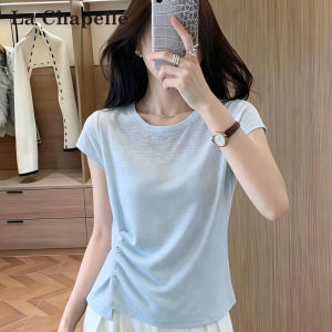 La Chapelle | Ice Silk Slimming Asymmetrical Round Neck T-Shirt