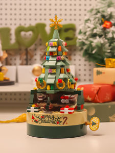 Jiaqi Building Blocks Christmas Elf Bookstore Music Box Assemble Music Box Christmas Gift Christmas Eve for Girlfriend