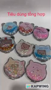 (Q8)1 cái gương mini 2 mặt kiếng phóng to họa tiết kim tuyến nước chảy (hình ngẫu nhiên).