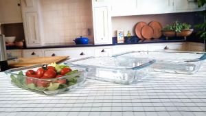 (Packaging With Color Box) Microwaveable Glass Baking Dish Glass Pan Cooking Kitchen Glassware 1.0/1.5L/2.2L/3L With Handle