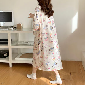 Idle Style Cartoon Nightdress Womens Summer Short Sleeve 2024 New Arrival Loose plus Size Mid-Length Pajamas Women Summer Home Wear