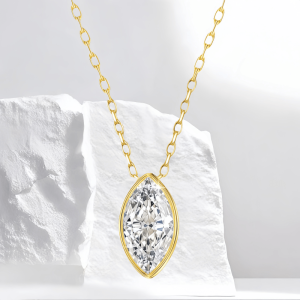 A High-Quality 925 Sterling Silver Pendant Necklace with a 2-Carat Marquise Moissanite Design Suitable for Both Men and Women.