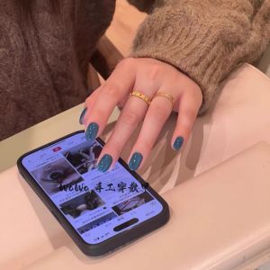 Handmade Wearable Nail Art Ultra Whitening Sea Salt Fog Blue Simple Cool Pure Color Nail Pieces High End Sensation Nail Stickers