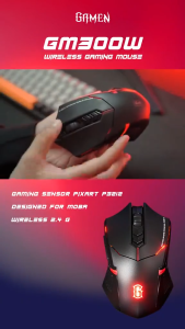 GAMEN Mouse Gaming Wireless 2400 DPI USB Tanpa Kabel Presisi Tinggi Black Garansi 1 Tahun GM300W