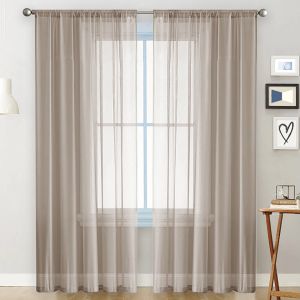 1pc Solid Colour Sheer Curtain Curtains for Living Room Bedroom Home Decoration French Window Screen with Rod Pocket