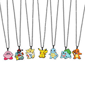 Anime Pokemon Metal Pendant Necklace Cute Figure Pikachu Squirtle Psyduck Charmander Jewelry Party Decoration Accessories
