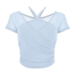 2024 Summer New Yoga Top Breathable Mesh Yoga Wear Waist Fold Slimming Sports Top Women Nylon Quick Dry Moisture Wicking