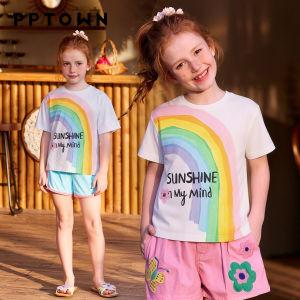 PPTOWN | Rainbow Short Sleeve Girls T-shirt White