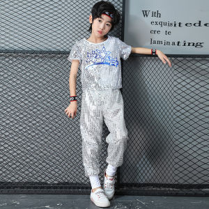 Childrens Kids Stage Sequin Performance Costume Childrens Jazz Dance Costume Boys and Girls Hip Hop Dance Cheerleading Performance Wear