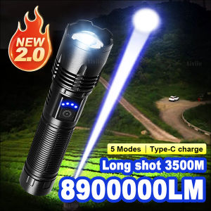 8900000LM LED Strong Light Flashlight Portable Type-c Rechargeable Lamp Super Bright Lamp Built-in Battery Torch Camping Fishing