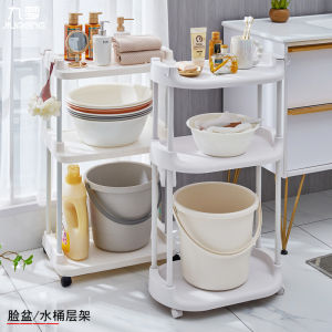 Bathroom Kitchen Plastic Multi-layer Storage Rack Bucket Cart Organizer Strong Load-bearing Rolling Wheel Ground-mounted Shelf