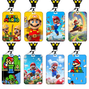 Super Mario Card Holder Lunch Card School Bus Student ID Work Badge Lanyard Neck Strap Card Case School ID Keychain