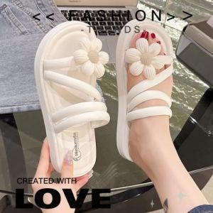 LKShoes ใหม่ รองเท้าแตะแฟชั่นแฟใจสำหรับสาวๆ - สวยงามและดีไซน์สายคาดน่ารักมาก - ติดดอกไม้ใหญ่ 16 สี พร้อมส่ง 3 สตรี