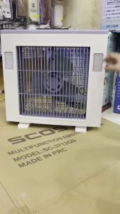 Quạt tích điện để bàn sạc điện 2 bình ắc quy kích thước 14inch để bàn loại lớn 2 tốc độ gió và đèn led - phiên bản xuất Nhật