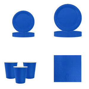 Solid Color Blue Birthday Party Decoration Disposable Tableware Set Paper Plates Cups Tablecloth Wedding Paty Supplies