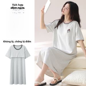 MiiOW | Đồ ngủ cotton nguyên chất có đệm ngực MiiOW Cat Lady mùa hè 2025 Đầm ngủ tay ngắn mỏng mặc nhà Đầm ngủ nữ
