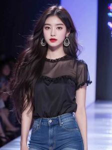 Black Patchwork Organza Design Sense Short Sleeve Shirt 2025 Summer Slimming Blouse: This Year's Trendy Top