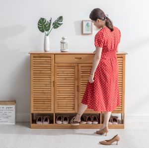 [PRE-ORDER] YX shoe rack cabinet bamboo solid wood multifunctional multi layers design for different height of shoes with door and drawers large capacity 鞋柜 (ETA: 1mth)