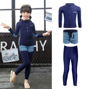 Mohan Childrens 3-Piece Diving Suit Split Swimsuit Big Rash guard kids Swimwear Long Sleeve Sun Protection 3-Piece Suit Boys and Girls
